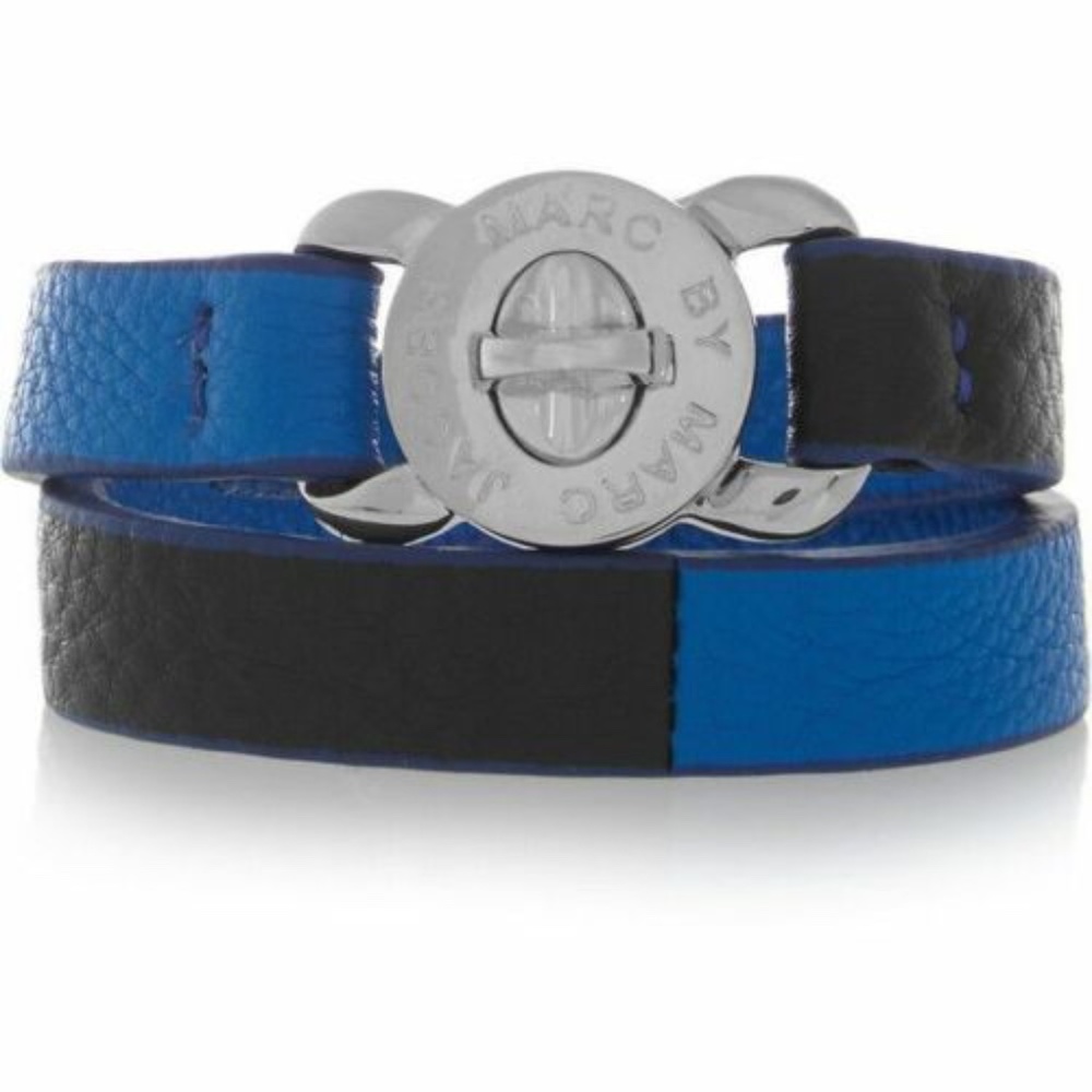 MARC JACOBS 'Turnlock Katie' Leather Wrap Bracelet  Black & Blue NWT